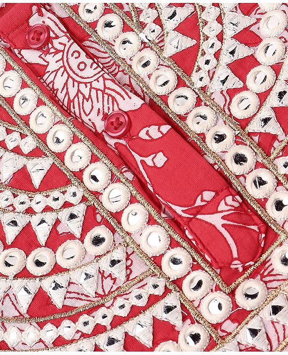 Babyhug 100% Cotton Three Fourth Sleeve Floral Printed Kurti with Gharara and Dupatta - Coral