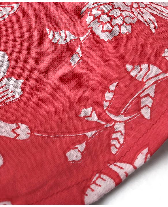 Babyhug 100% Cotton Three Fourth Sleeve Floral Printed Kurti with Gharara and Dupatta - Coral