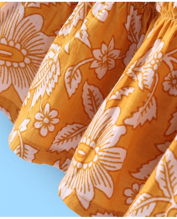 Babyhug 100% Cotton Woven Three Fourth Sleeves Floral Printed Ethnic Dress - Yellow