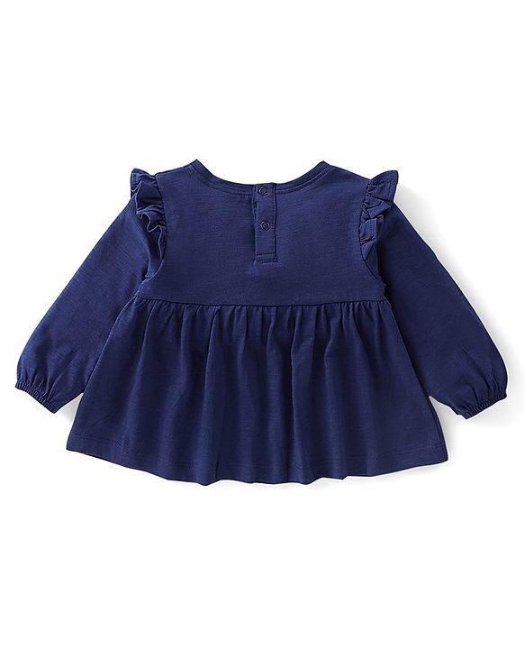 Babyhug 100% Cotton Full Sleeves Top & Lounge Pant Set Floral Embroidery - Navy & Pink