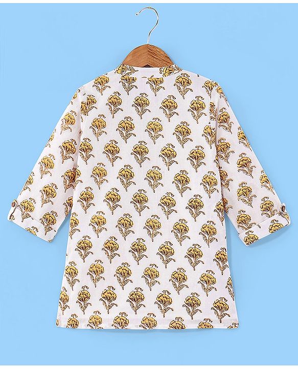 Babyhug Cotton Woven Full Sleeves Floral Printed Kurta & Dhoti Set - Off White