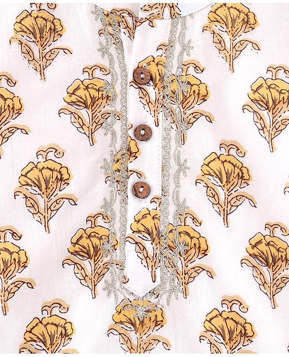 Babyhug Cotton Woven Full Sleeves Floral Printed Kurta & Dhoti Set - Off White