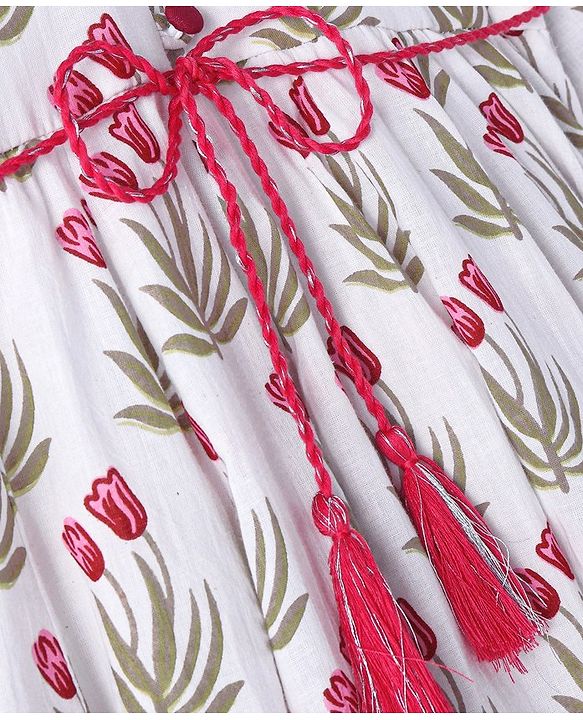Babyhug  Cotton Three Fourth Sleeve Floral Printed Kurta with Leggings  - Off White