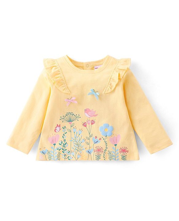 Babyhug Cotton Full Sleeves Top & Leggings Set Floral Print- Yellow & Pink