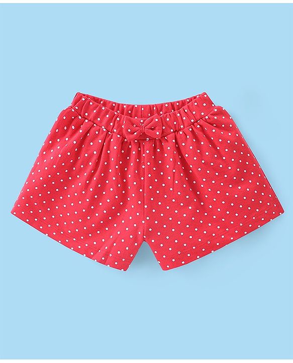 Babyhug Cotton Half Sleeves Top & Shorts Set Floral Embroidery- White & Red