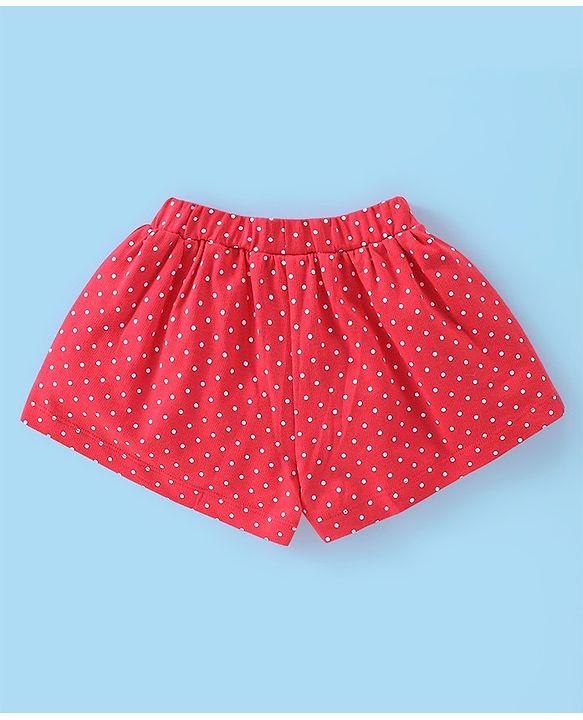 Babyhug Cotton Half Sleeves Top & Shorts Set Floral Embroidery- White & Red