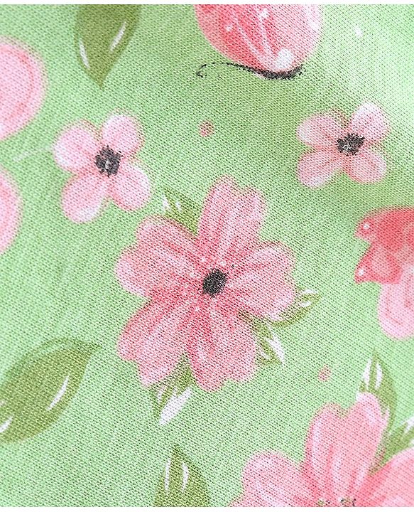 Babyhug 100% Cotton Knit Yarn Dyed Sleeveless Jumpsuit with Floral Print - Green