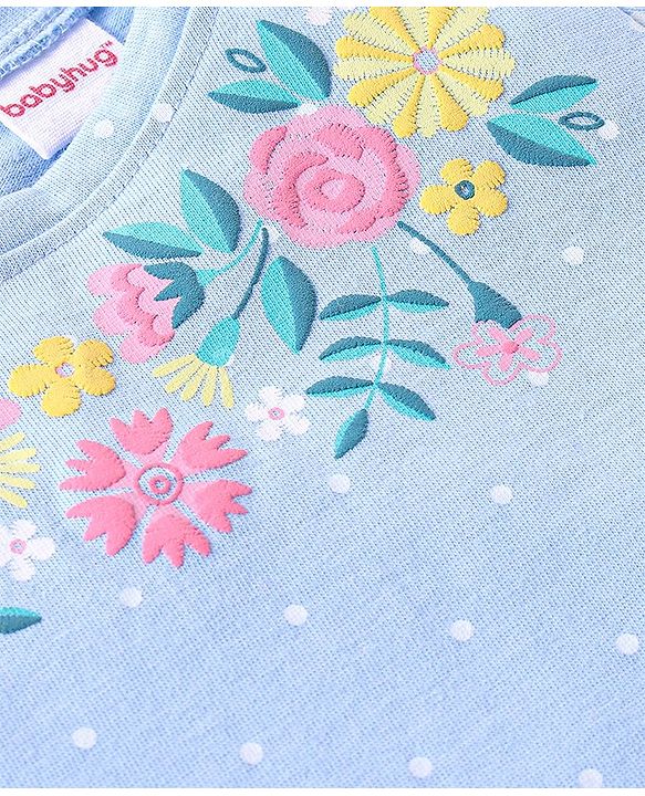 Babyhug Cotton Half Sleeves Top & Skirt Set Floral Print- Blue & Pink
