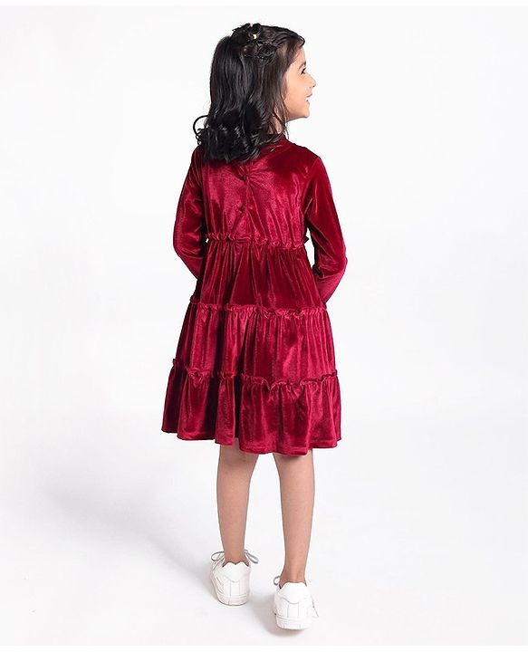 Babyhug Vellore Full Sleeves Text Embroidered Dress - Red