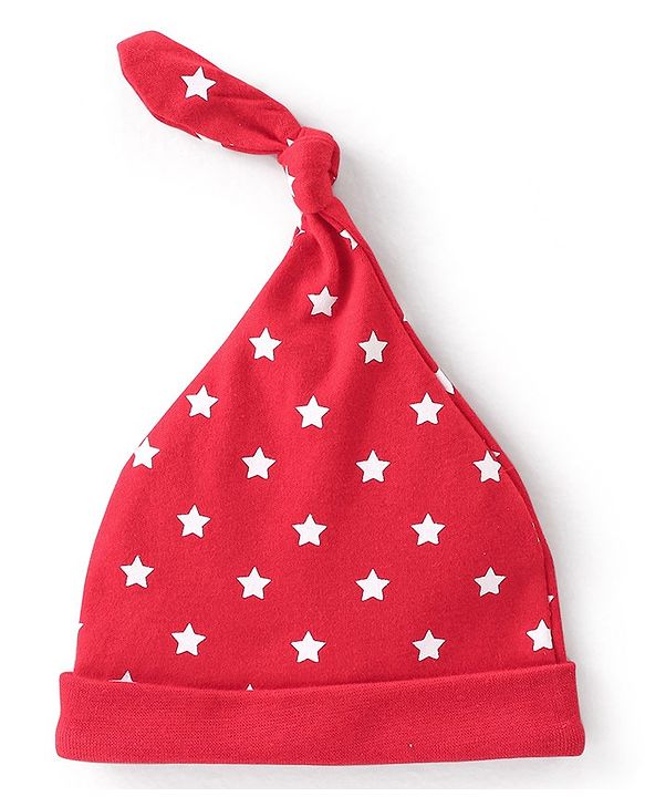 Babyhug 100% Cotton Knit Cap with Knot & Polka Dot Design Pack of 2 - Red