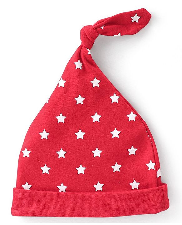 Babyhug 100% Cotton Knit Cap with Knot & Polka Dot Design Pack of 2 - Red