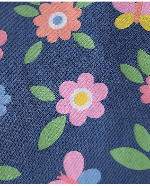 Babyhug Cotton Knit Half Sleeves Floral Print Tops Pack of 3 - Pink Blue & White