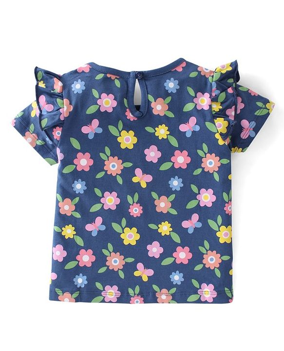 Babyhug Cotton Knit Half Sleeves Floral Print Tops Pack of 3 - Pink Blue & White