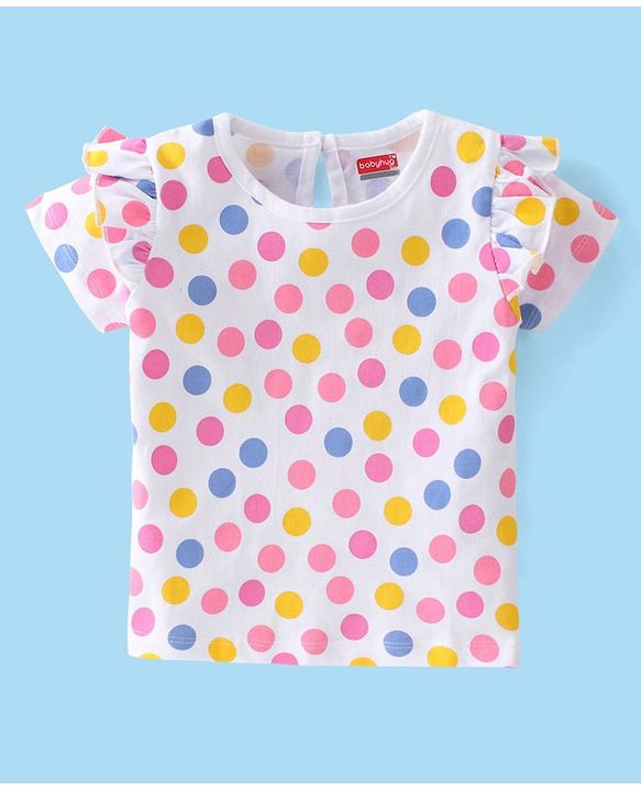 Babyhug Cotton Knit Half Sleeves Floral Print Tops Pack of 3 - Pink Blue & White