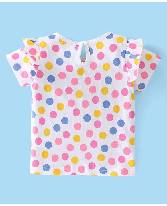 Babyhug Cotton Knit Half Sleeves Floral Print Tops Pack of 3 - Pink Blue & White