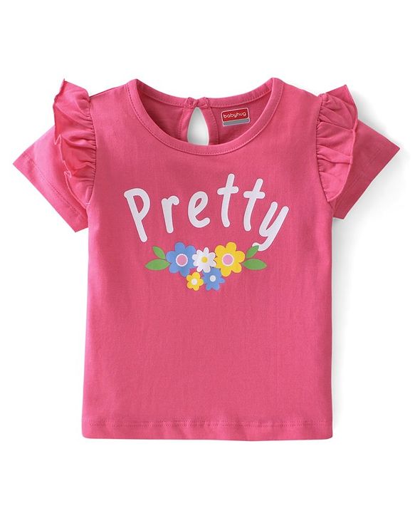 Babyhug Cotton Knit Half Sleeves Floral Print Tops Pack of 3 - Pink Blue & White