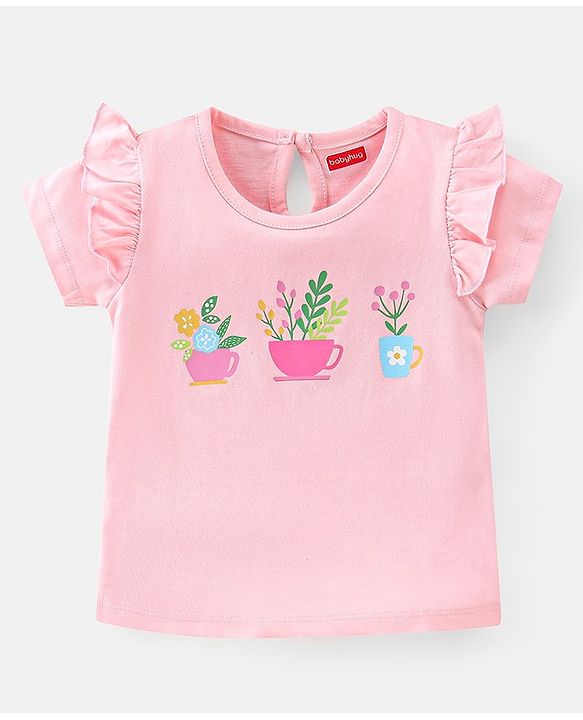 Babyhug 100% Cotton Knit Half Sleeves Tee With Floral Graphics & Frill Detailing Pack Of 3- Multicolour