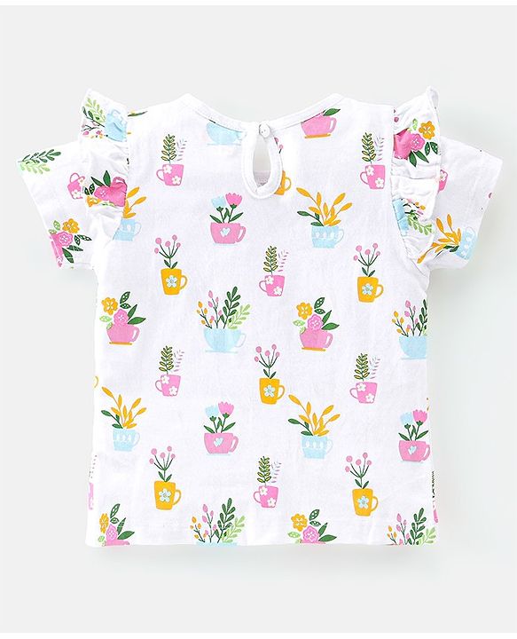 Babyhug 100% Cotton Knit Half Sleeves Tee With Floral Graphics & Frill Detailing Pack Of 3- Multicolour