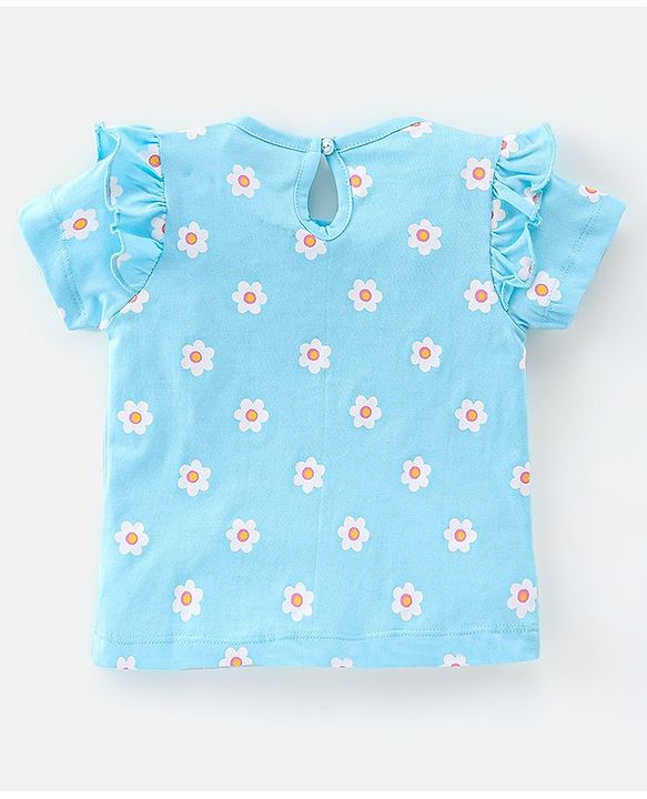 Babyhug 100% Cotton Knit Half Sleeves Tee With Floral Graphics & Frill Detailing Pack Of 3- Multicolour