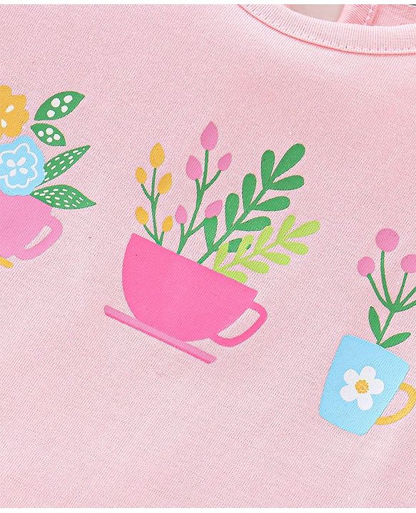 Babyhug 100% Cotton Knit Half Sleeves Tee With Floral Graphics & Frill Detailing Pack Of 3- Multicolour