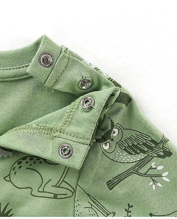 Babyhug Single Jersey Cotton Knit Full Sleeves Wild Animals Printed Night Suit - Green