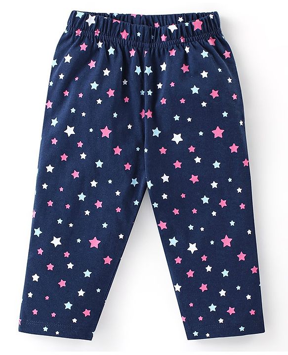 Babyhug Cotton Knit Single Jersey Full Sleeves Night Suit With Star Print - Navy Blue