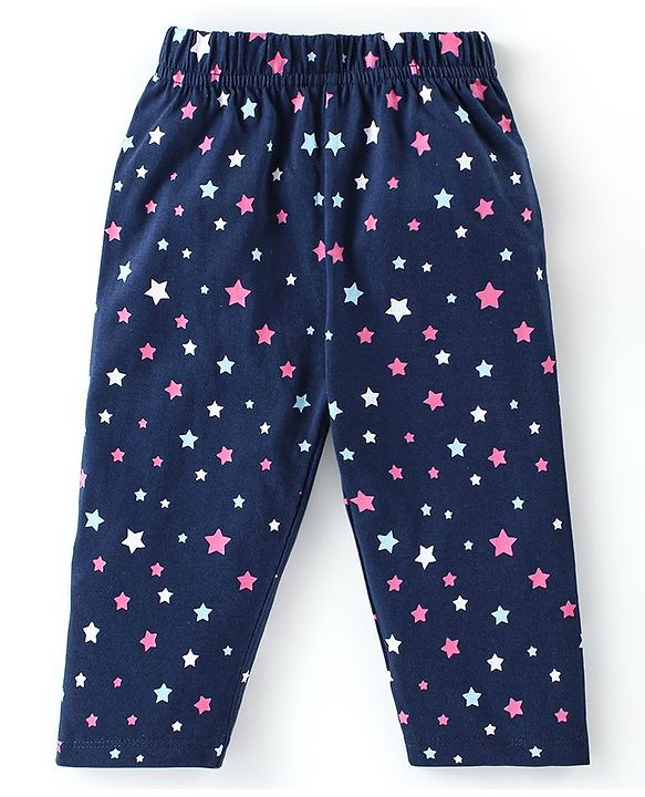 Babyhug Cotton Knit Single Jersey Full Sleeves Night Suit With Star Print - Navy Blue