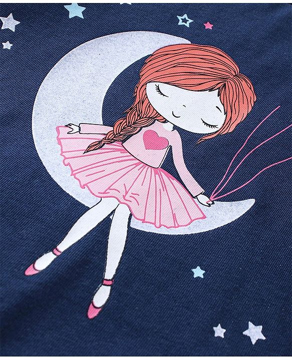 Babyhug Cotton Knit Single Jersey Full Sleeves Night Suit With Star Print - Navy Blue