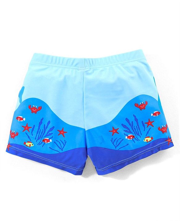 Babyhug Shark Print Swimming Trunk - Blue