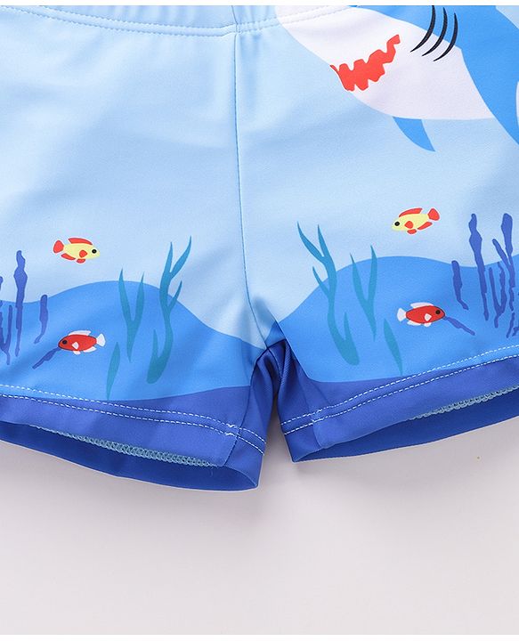 Babyhug Shark Print Swimming Trunk - Blue