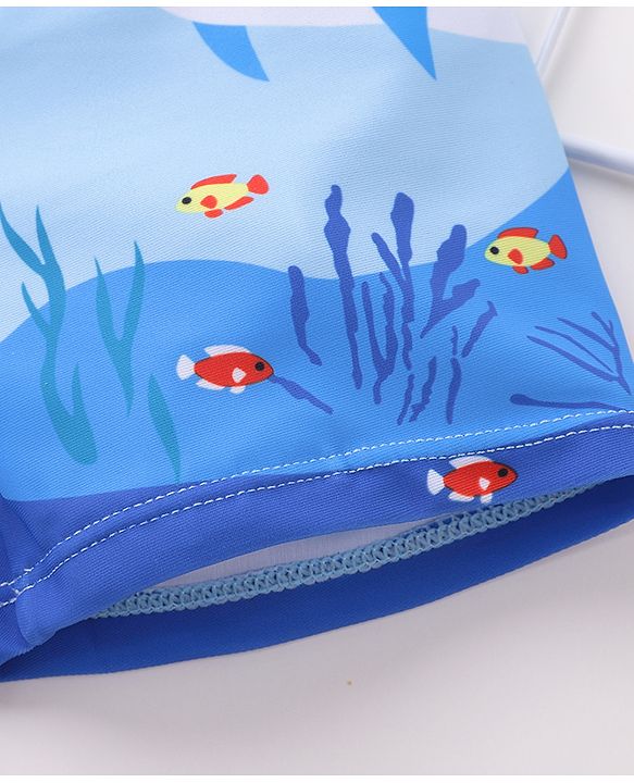 Babyhug Shark Print Swimming Trunk - Blue