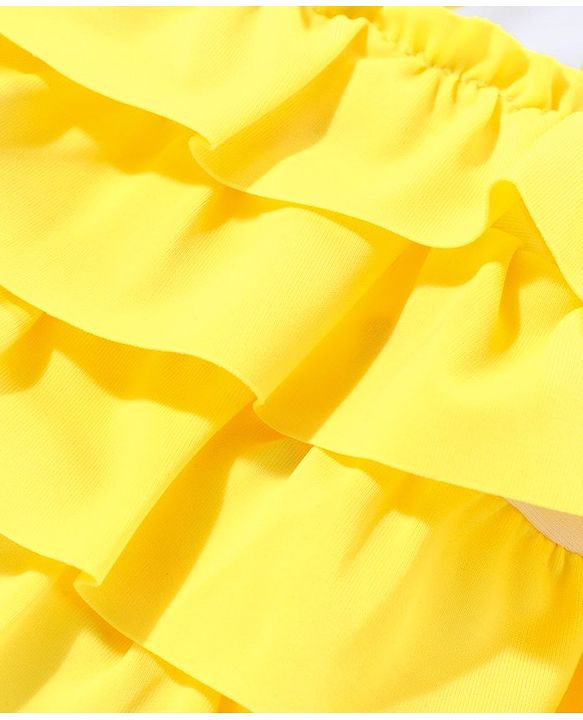 Babyhug Sleeveless  Layered Frock Style Swimsuit with Cap Duck Print - Yellow