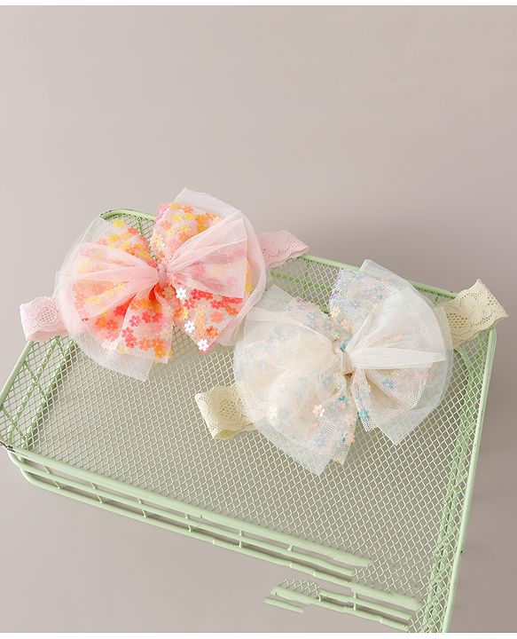 Babyhug Free Size Headbands With Bow Design Pack of 2 - White & Pink
