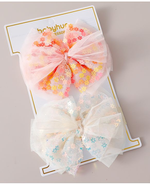 Babyhug Free Size Headbands With Bow Design Pack of 2 - White & Pink