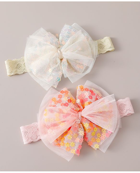 Babyhug Free Size Headbands With Bow Design Pack of 2 - White & Pink