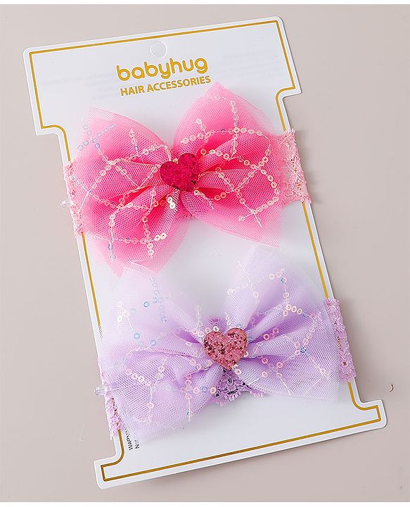 Babyhug Free Size Headbands with Bow Applique Pack of 2 - Purple & Pink