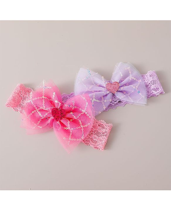 Babyhug Free Size Headbands with Bow Applique Pack of 2 - Purple & Pink