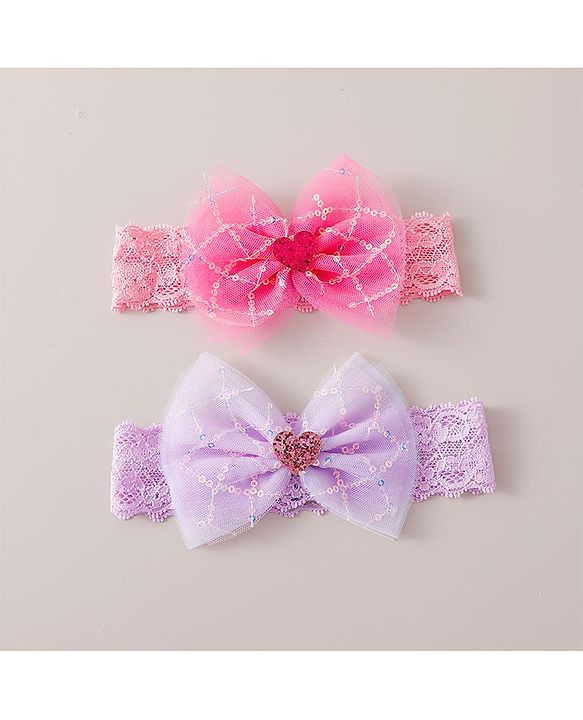Babyhug Free Size Headbands with Bow Applique Pack of 2 - Purple & Pink