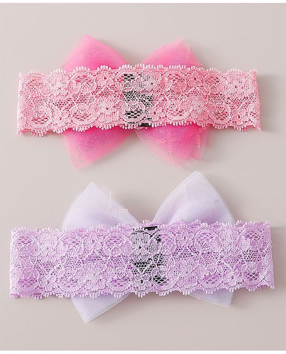 Babyhug Free Size Headbands with Bow Applique Pack of 2 - Purple & Pink
