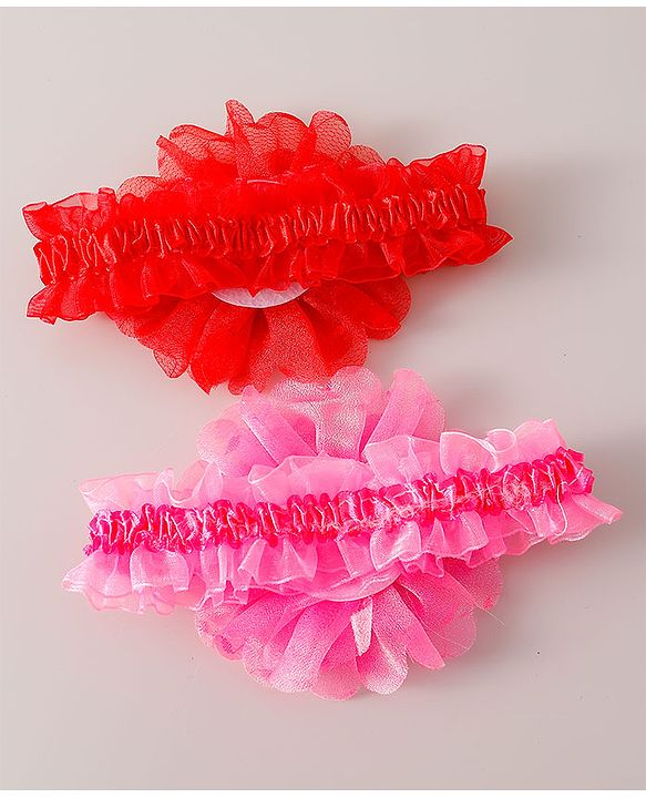 Babyhug Free Size Headbands with Floral Applique Pack of 2 - Red & Dark Pink