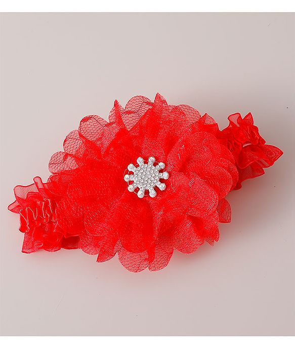 Babyhug Free Size Headbands with Floral Applique Pack of 2 - Red & Dark Pink