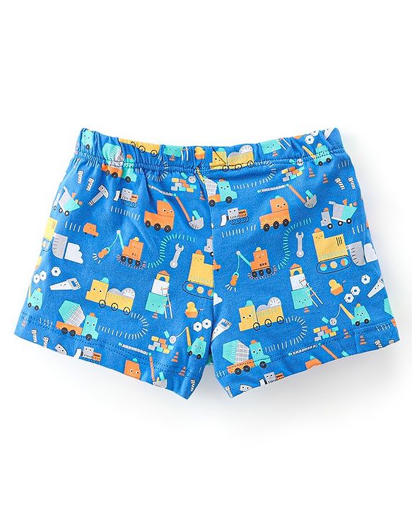 Babyhug 100% Cotton Single Jersey Knit Trunk Stripes & Construction Vehicle Print Pack of 3 - Yellow & Blue