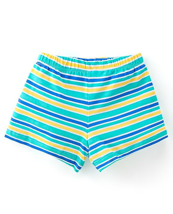 Babyhug 100% Cotton Single Jersey Knit Trunk Stripes & Construction Vehicle Print Pack of 3 - Yellow & Blue