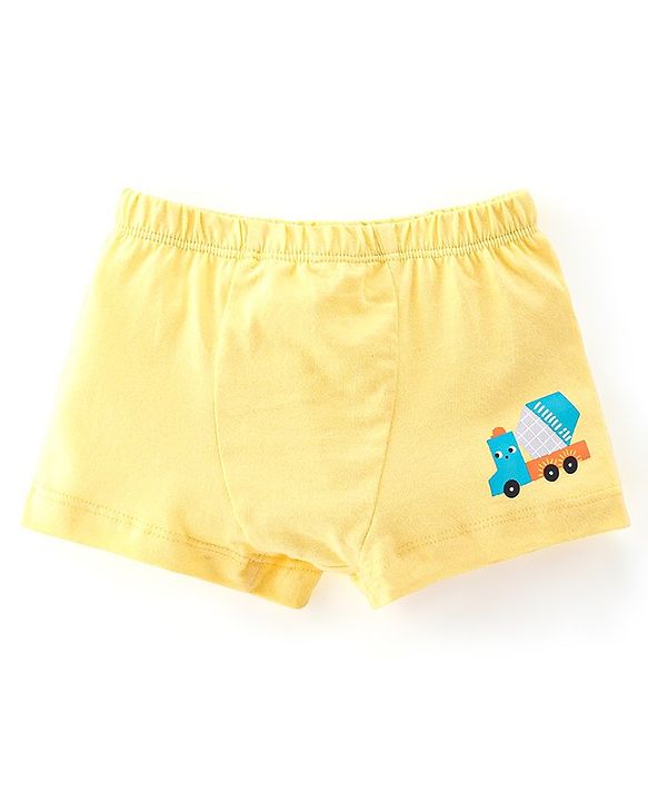 Babyhug 100% Cotton Single Jersey Knit Trunk Stripes & Construction Vehicle Print Pack of 3 - Yellow & Blue