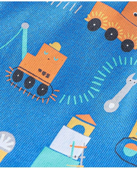 Babyhug 100% Cotton Single Jersey Knit Trunk Stripes & Construction Vehicle Print Pack of 3 - Yellow & Blue