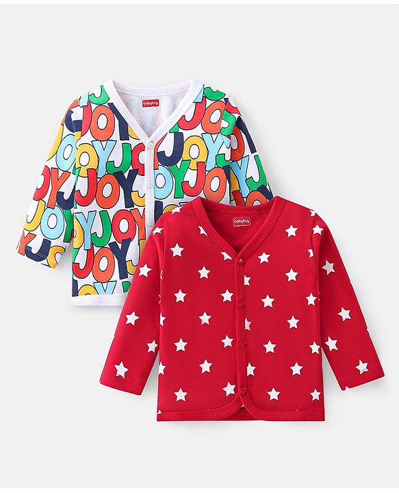 Babyhug 100% Cotton Interlock Knit Full Sleeves Vests Star Print Pack of 2 - Red
