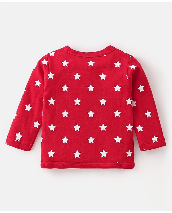 Babyhug 100% Cotton Interlock Knit Full Sleeves Vests Star Print Pack of 2 - Red