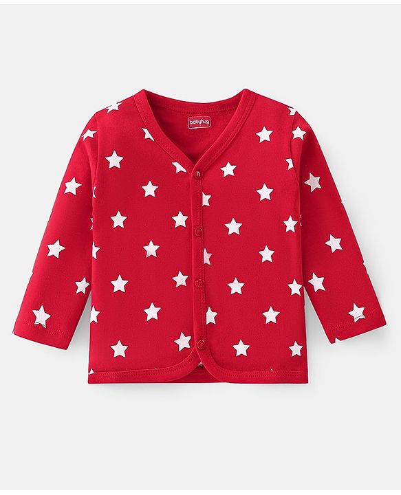 Babyhug 100% Cotton Interlock Knit Full Sleeves Vests Star Print Pack of 2 - Red