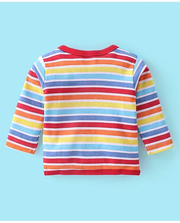 Babyhug 100% Cotton Full Sleeves Front Open Vests Stripes & Train Print Pack of 3- Blue Red & White