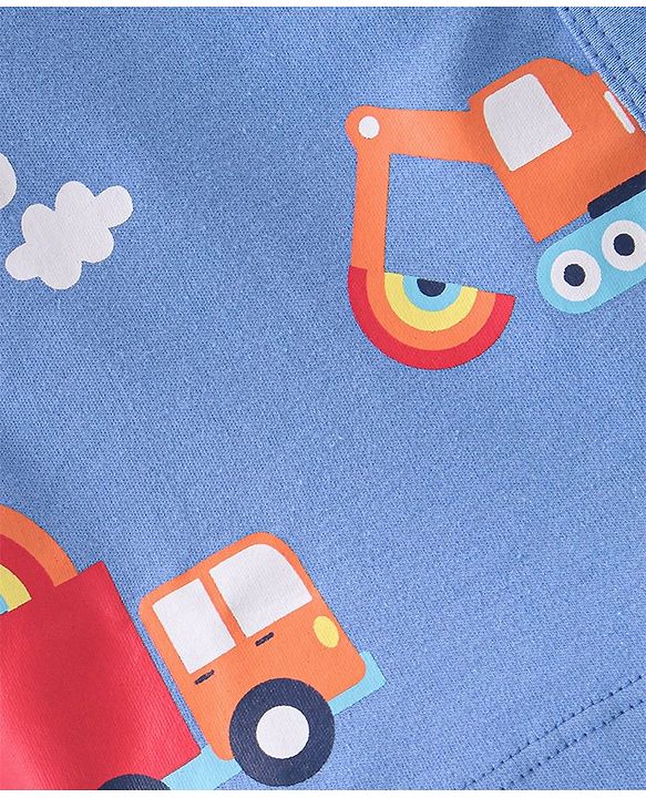 Babyhug 100% Cotton Full Sleeves Front Open Vests Stripes & Train Print Pack of 3- Blue Red & White